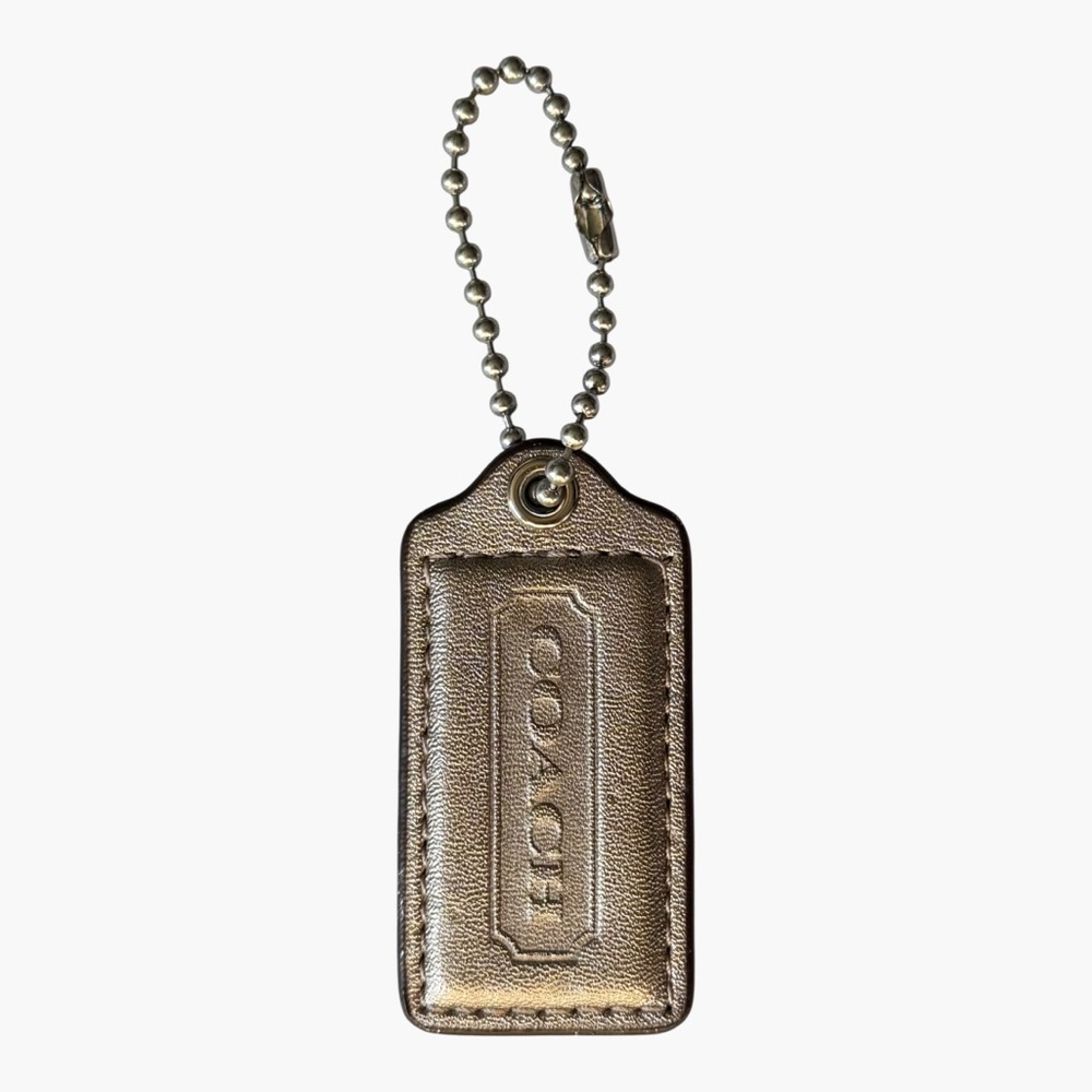 Coach Metallic Silver Leather Hangtag 2.5” Keychain Bag Charm